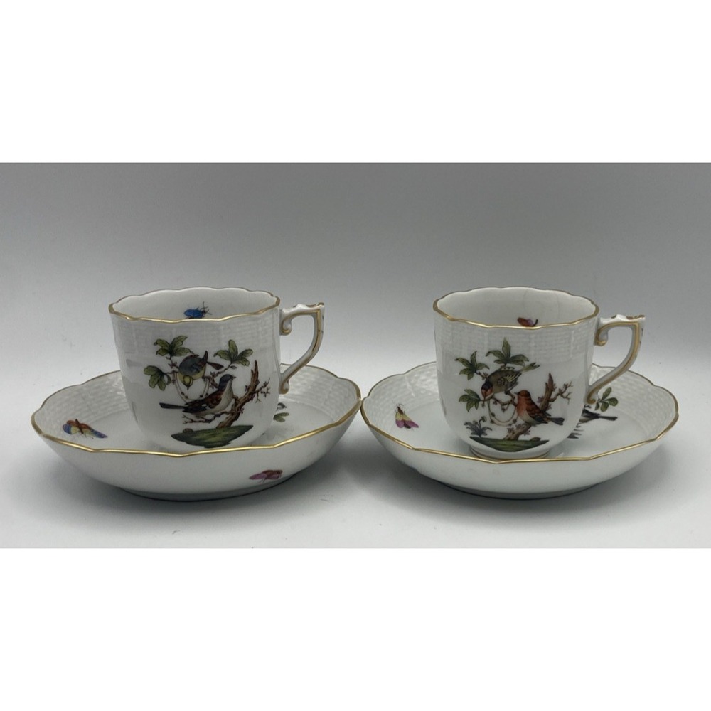Herend Rothschild Bird Chocolate Cup & Saucer Set of 2 Necklace Coffee Tea 707